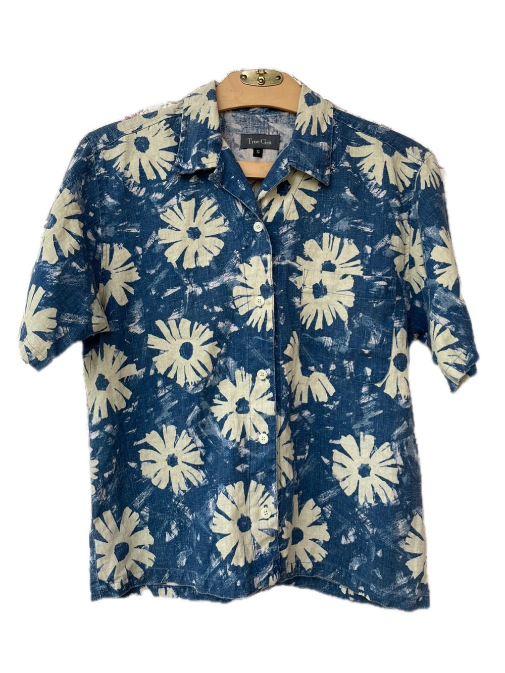 True Grit | Linen Floral Cyanotype Style Button Down Short Sleeve Shirt